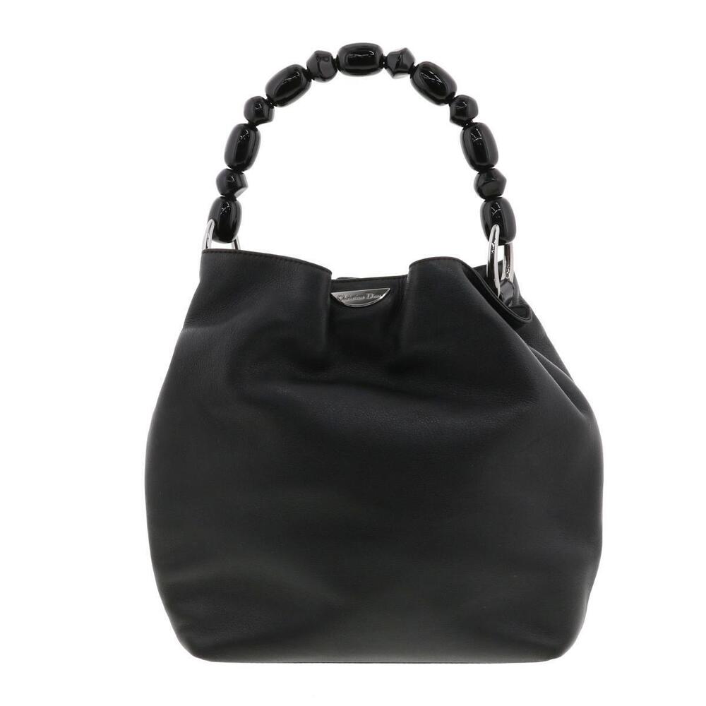 Christian Dior Maris Pearl Handbag Black Leather